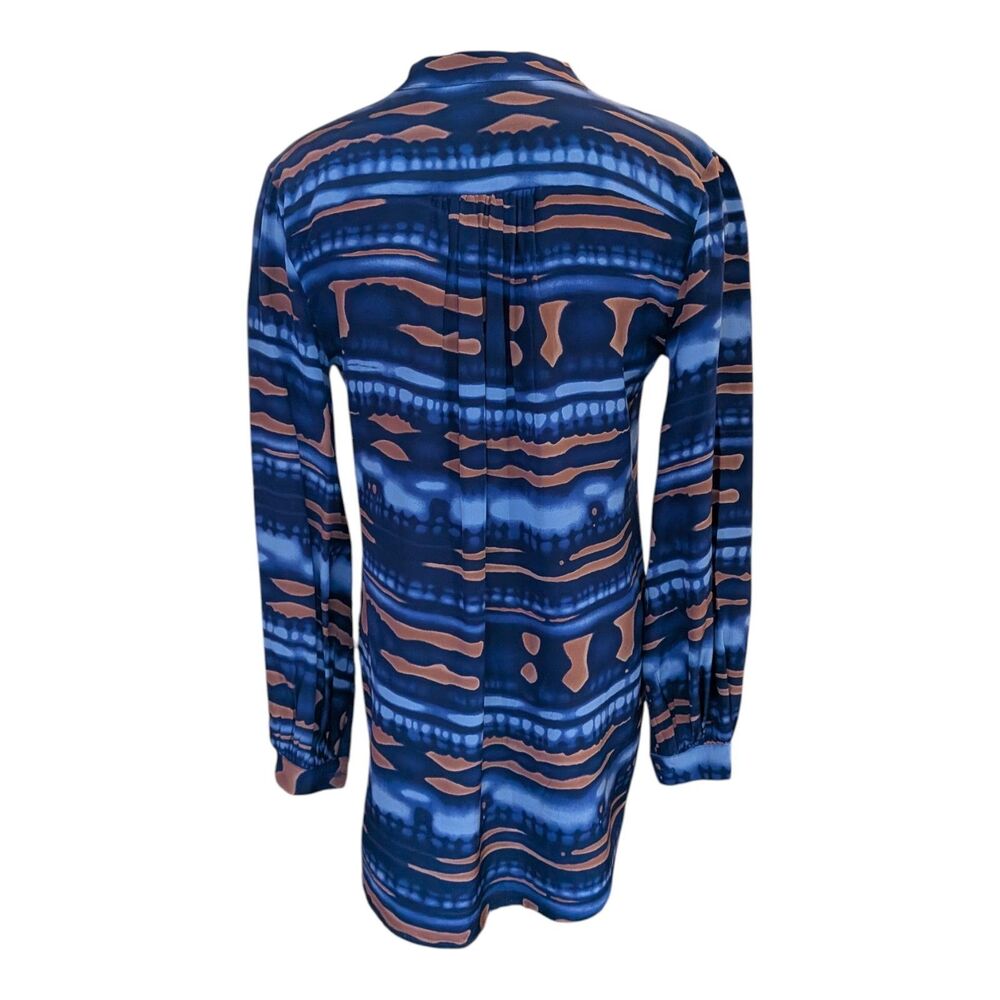 Aaron Ashe Tunic Women's XS Blue V Neck Silk Top Minimalist Quiet Luxury Career - Picture 2 of 10